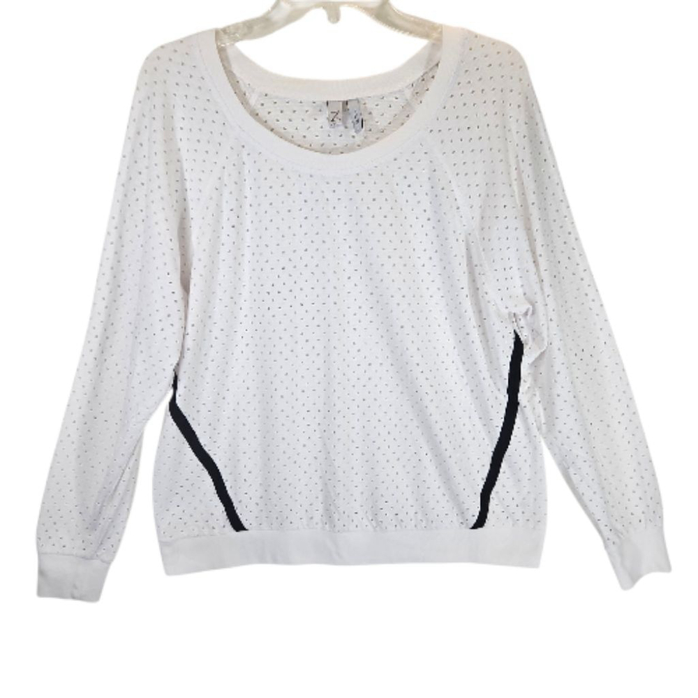 Z by Zella White Crew Neck Eyelet Net Pullover Knit Cover-up Size L